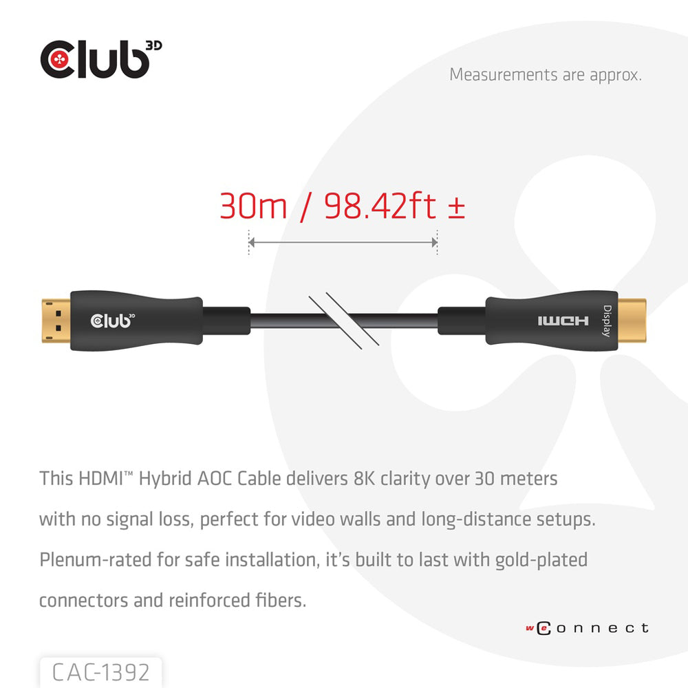 CLUB3D CAC-1392 30M 8K @60HZ HDMI 2.1 ULTRA HIGH-SPEED UNIDIRECTIONAL AOC CABLE - image 6