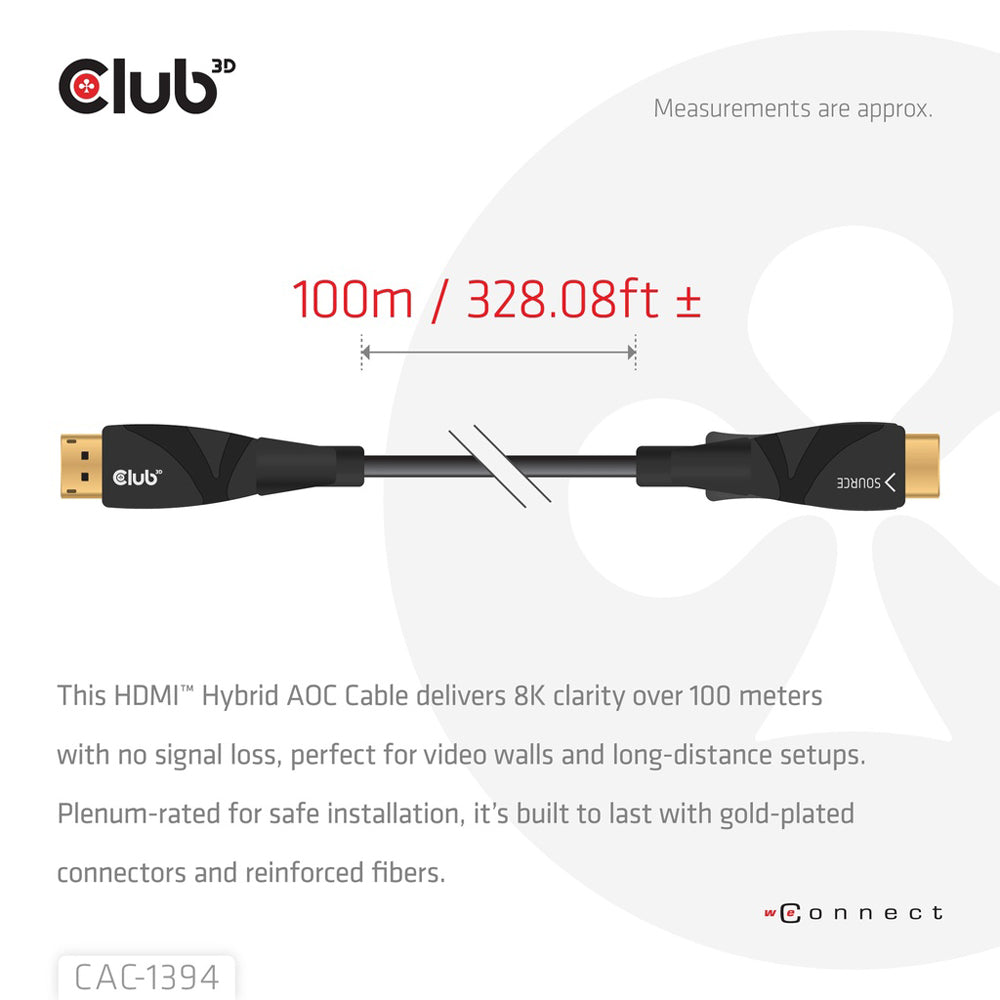 CLUB3D CAC-1394 100M 8K @60HZ HDMI 2.1 ULTRA HIGH-SPEED UNIDIRECTIONAL AOC CABLE - image 4