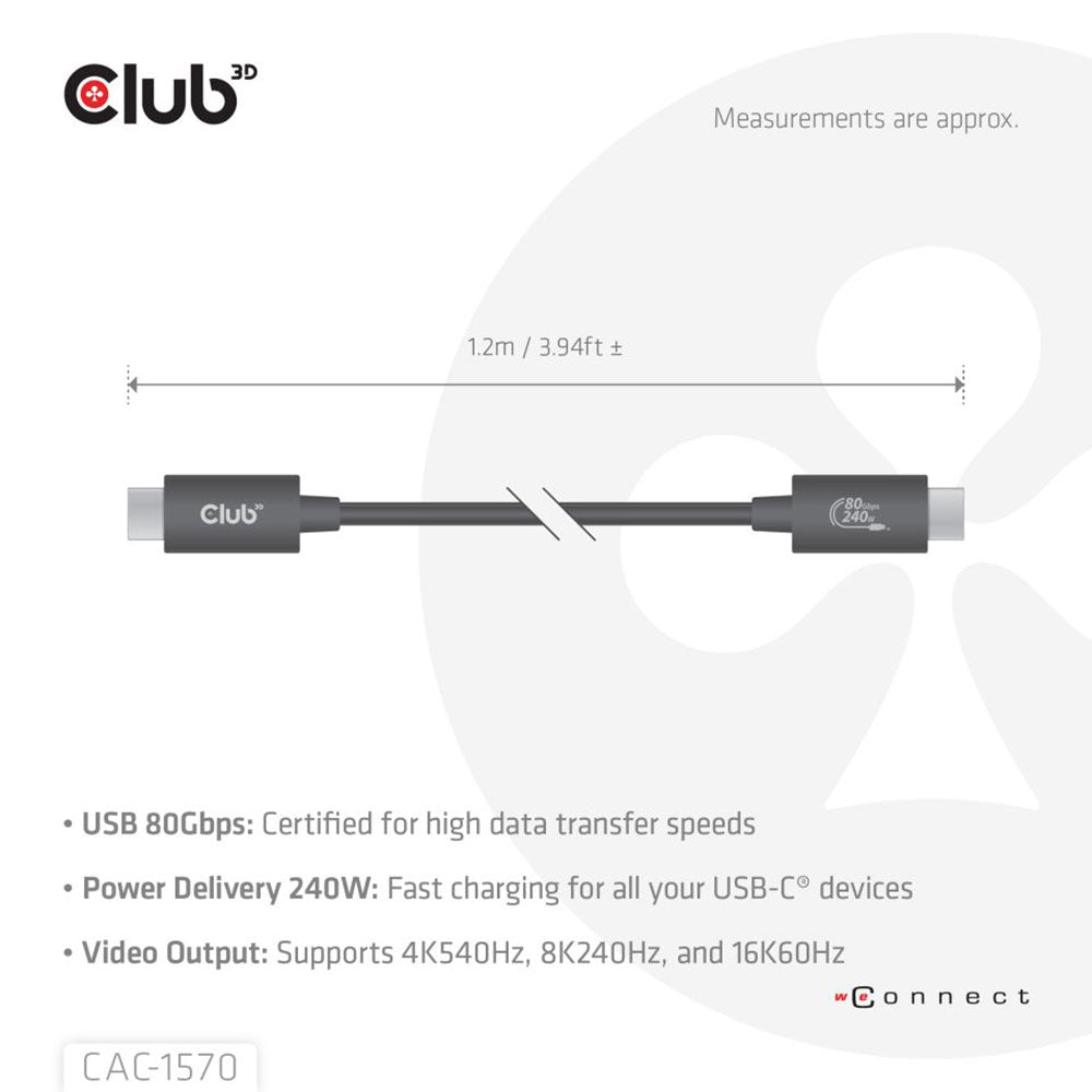 CLUB3D CAC-1570 1.2M 8K @240HZ 80GBPS 240W CERTIFIED USB TYPE-C CABLE - image 2