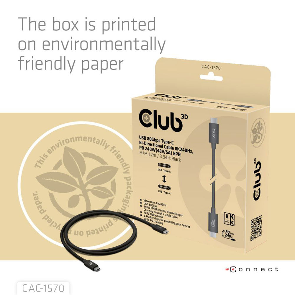 CLUB3D CAC-1570 1.2M 8K @240HZ 80GBPS 240W CERTIFIED USB TYPE-C CABLE - image 3