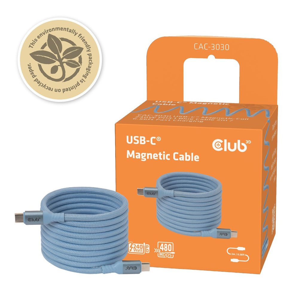 CLUB3D CAC-3030 2M USB TYPE-C MAGNETIC-COIL 240W PD3.1 CABLE - BLUE - image 4