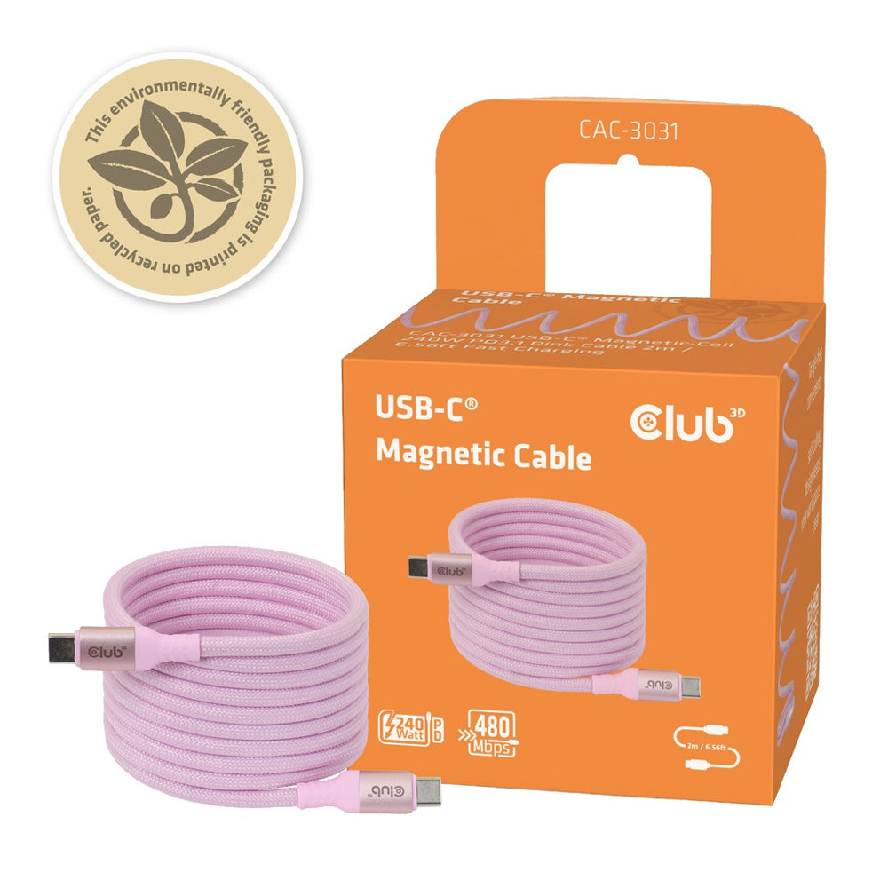 CLUB3D CAC-3031 2M USB TYPE-C MAGNETIC-COIL 240W PD3.1 CABLE - PINK - image 4