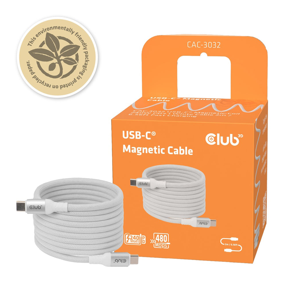 CLUB3D CAC-3032 2M USB TYPE-C MAGNETIC-COIL 240W PD3.1 CABLE - WHITE - image 4