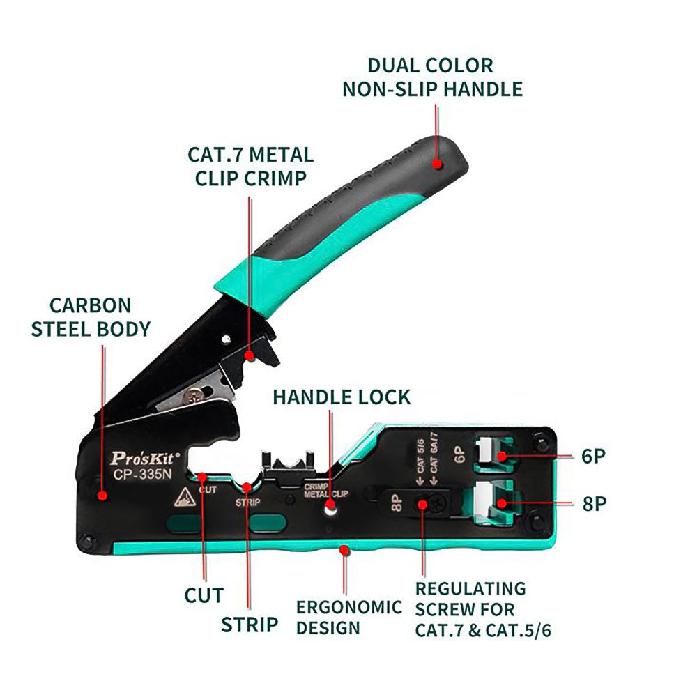 PROSKIT CRIMPING TOOL FOR CAT5/6/7/RJ11/12 + STRIP - image 3