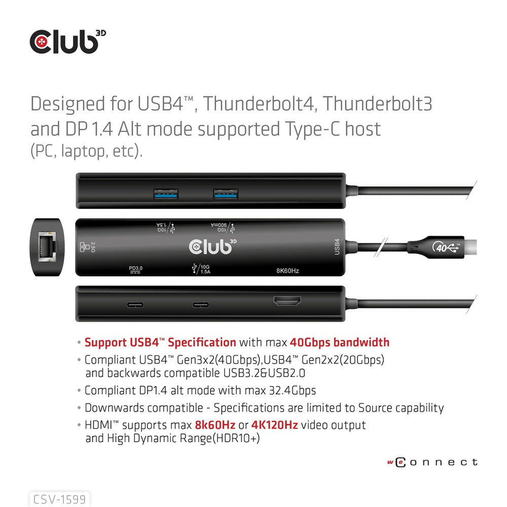 CLUB3D CSV-1599 USB4.0 GEN3X2 6-IN-1 PORT REPLICATOR - image 4