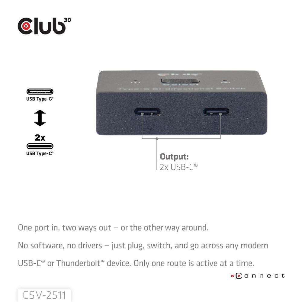 CLUB3D CSV-2511 USB TYPE-C BI-DIRECTIONAL 8K @60HZ VIDEO, 10GBPS DATA AND 100W POWER DELIVERY SWITCH - image 3
