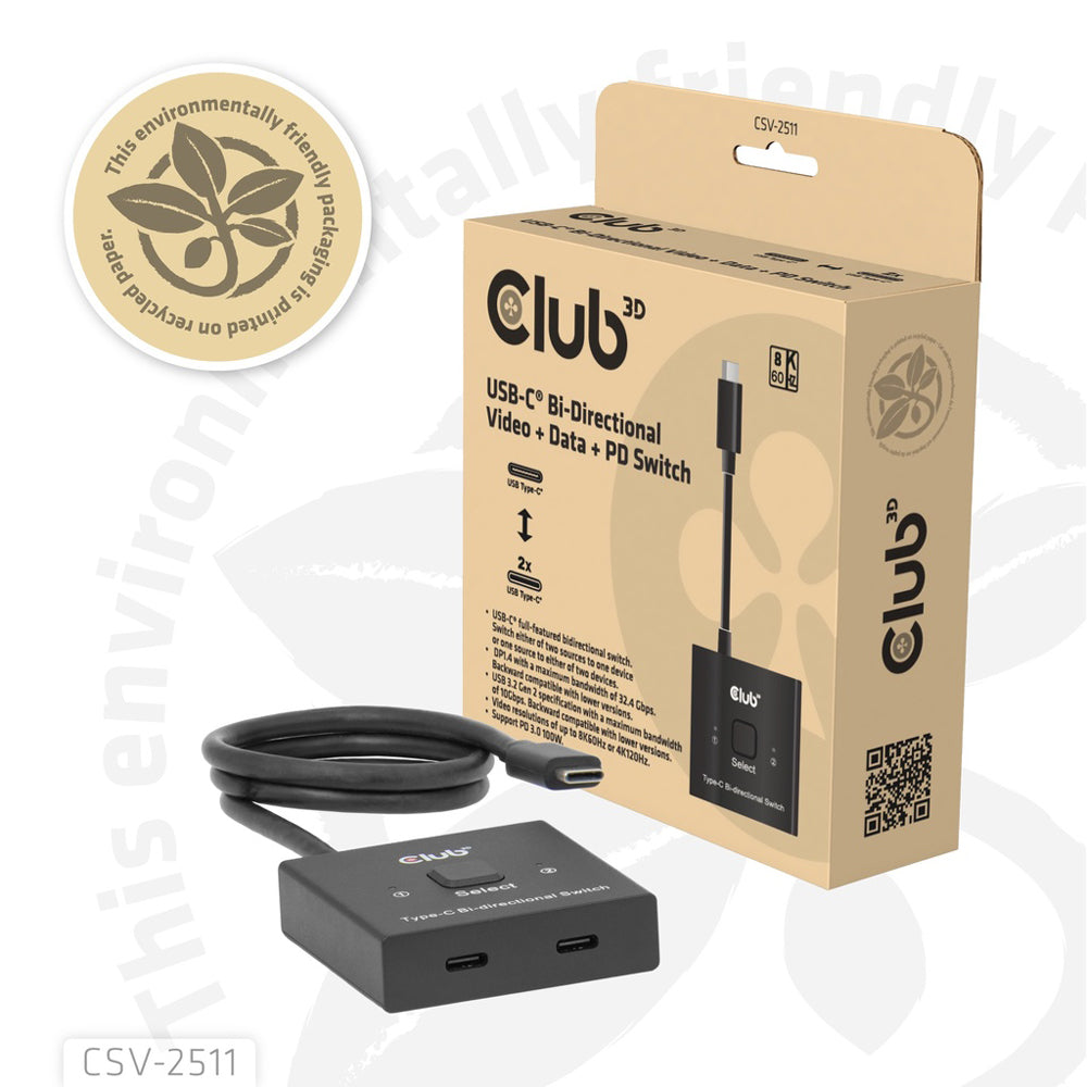CLUB3D CSV-2511 USB TYPE-C BI-DIRECTIONAL 8K @60HZ VIDEO, 10GBPS DATA AND 100W POWER DELIVERY SWITCH - image 2