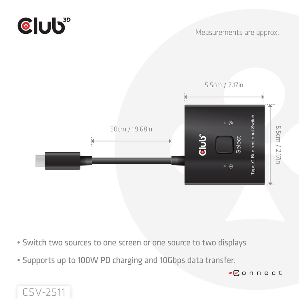 CLUB3D CSV-2511 USB TYPE-C BI-DIRECTIONAL 8K @60HZ VIDEO, 10GBPS DATA AND 100W POWER DELIVERY SWITCH - image 7