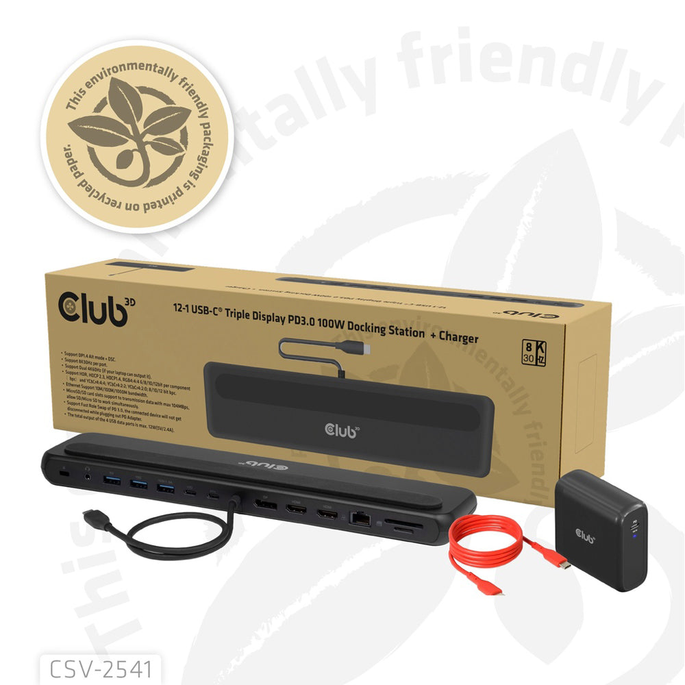 CLUB3D CSV-2541 USB TYPE-C 12-IN-1 TRIPLE DISPLAY PORT REPLICATOR WITH 8K @30HZ HDMI AND PD3.0 MAX. 100W - image 4