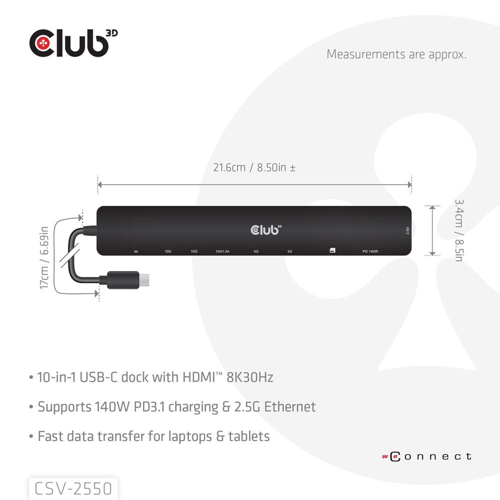 CLUB3D CSV-2550 USB TYPE-C 10-IN-1 PORT REPLICATOR WITH 8K @30HZ HDMI AND PD3.1 MAX. 140W - image 4