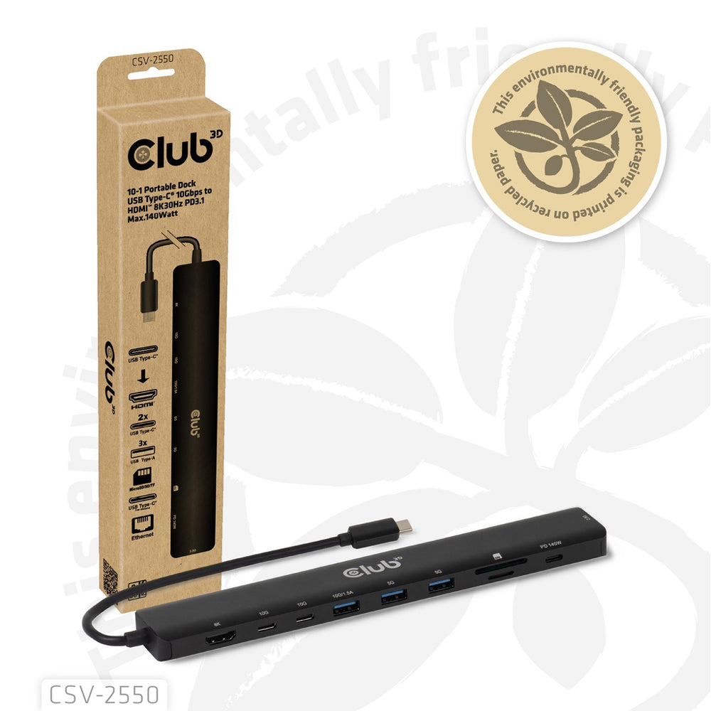 CLUB3D CSV-2550 USB TYPE-C 10-IN-1 PORT REPLICATOR WITH 8K @30HZ HDMI AND PD3.1 MAX. 140W - image 2