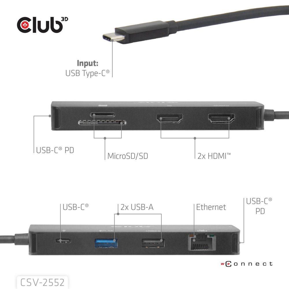 CLUB3D CSV-2552 USB TYPE-C 9-IN-1 DUAL DISPLAY PORT REPLICATOR WITH 8K @30HZ HDMI AND PD3.0 MAX. 100W - image 4