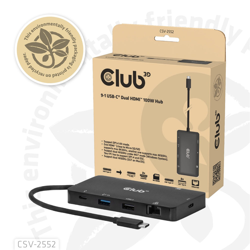 CLUB3D CSV-2552 USB TYPE-C 9-IN-1 DUAL DISPLAY PORT REPLICATOR WITH 8K @30HZ HDMI AND PD3.0 MAX. 100W - image 3