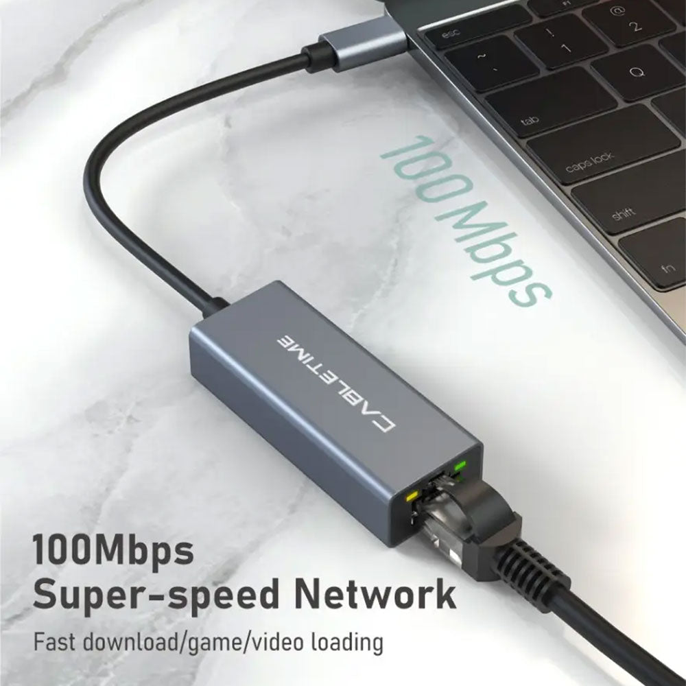 CABLETIME CB53G 15CM USB2.0 TYPE-C TO 10/100MBPS ETHERNET ADAPTER (CT-CML100-AG) - image 2