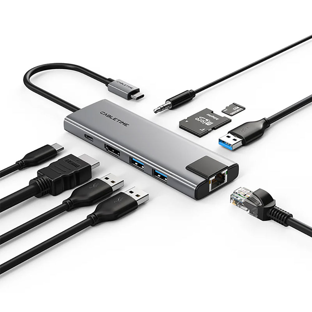 CT - 0.15M 9IN1 USB-C HUB 4K/30HZ,USB,PD,ETH,SD/TF - image 2