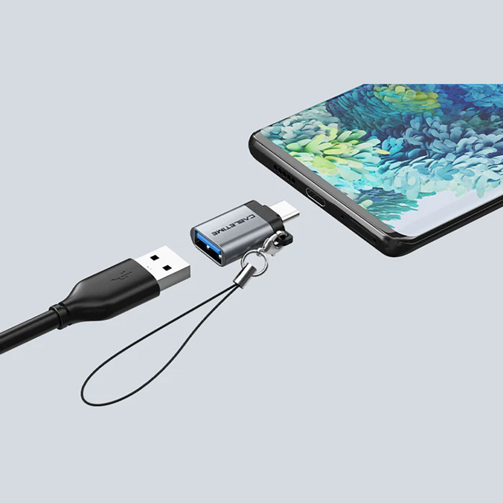 CABLETIME CP71G USB3.0 TYPE-C MALE TO USB TYPE-A FEMALE OTG ADAPTER WITH KEYCHAIN LANYARD (CT-OTG-CMAF-AGL) - image 2