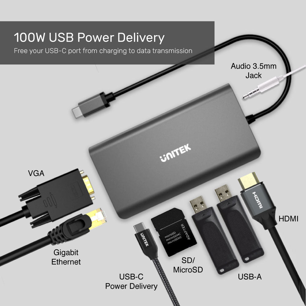 UNITEK USB TYPE-C 8IN1 ETHERNET HUB(D1019B)* - image 3