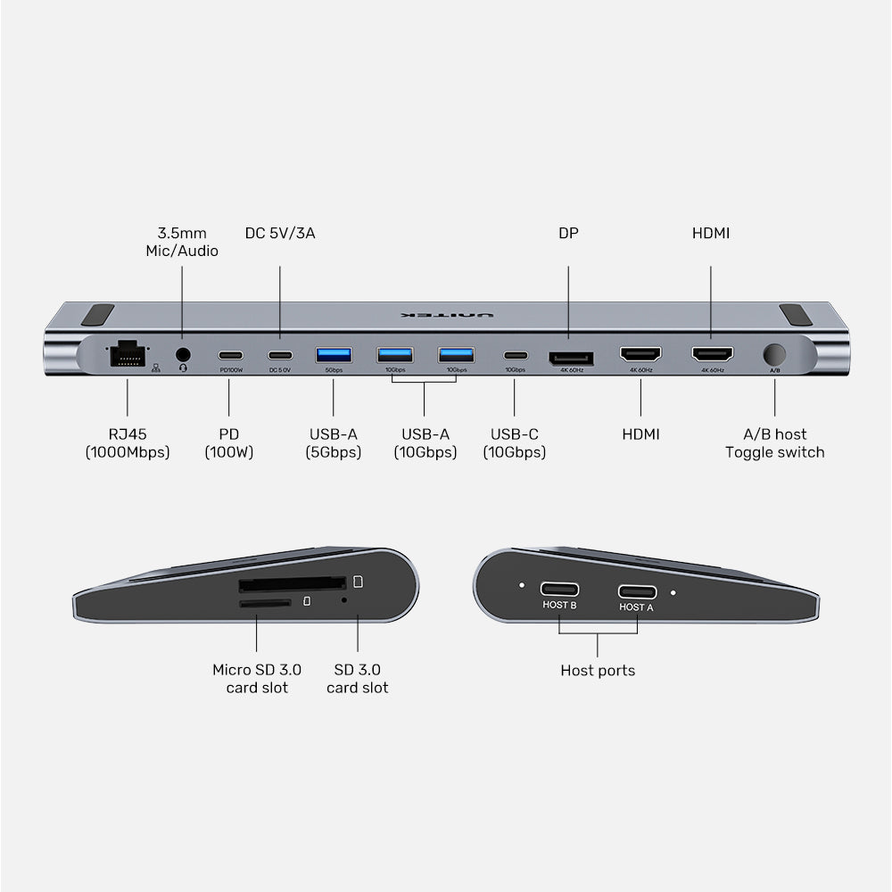 UNITEK USB-C TRIPLE 4K KVM DS 100W(15IN1) (D1106A) - image 10