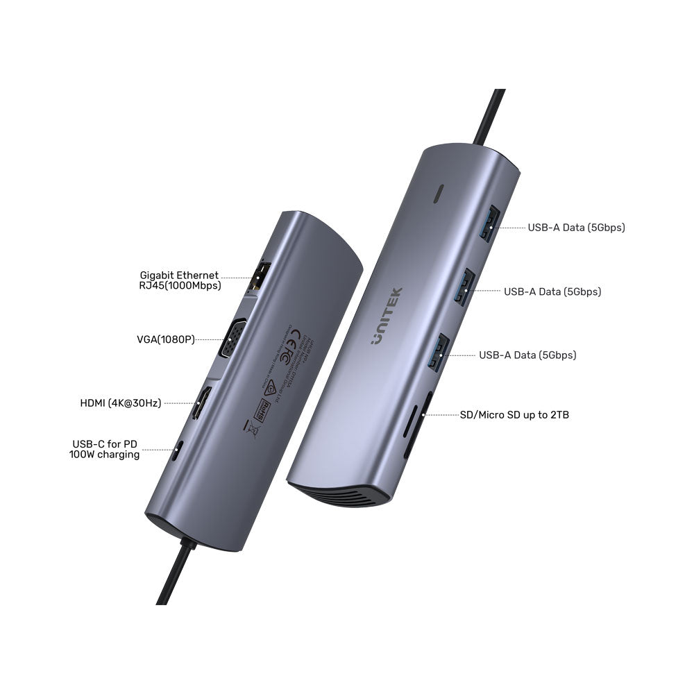 UNITEK 9IN1 USB3 HUB WITH DUAL CARD RD(D1113A) - image 3