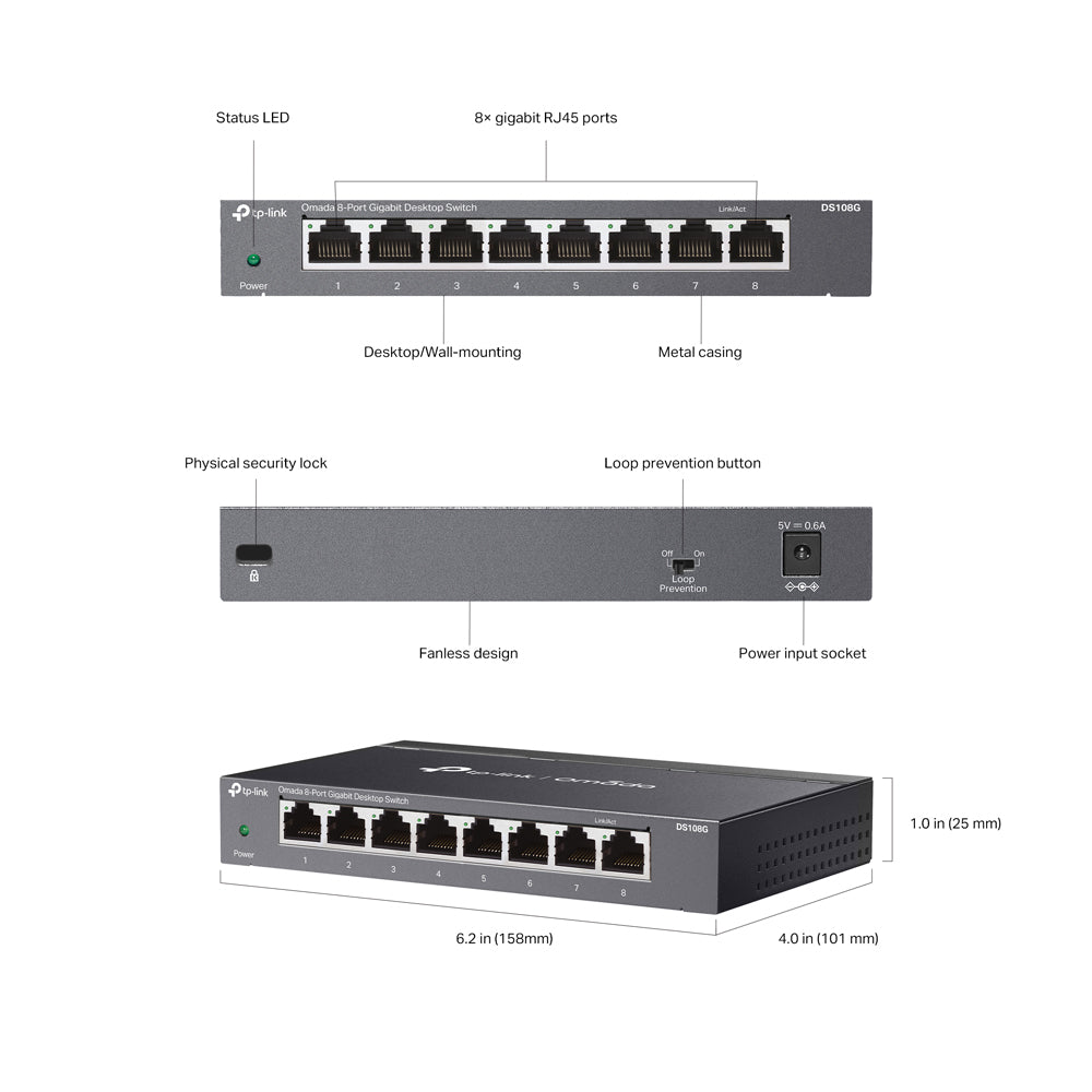 TP-LINK OMADA DS108G 8-PORT GIGABIT UNMANAGED DESKTOP SWITCH - image 6