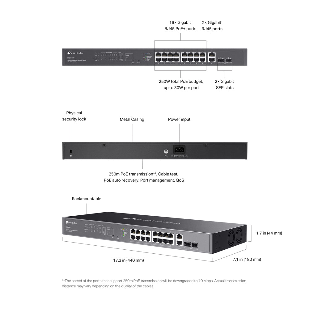 TP-LINK 20P GB MANAGED 16P POE+ 2SFP - image 7