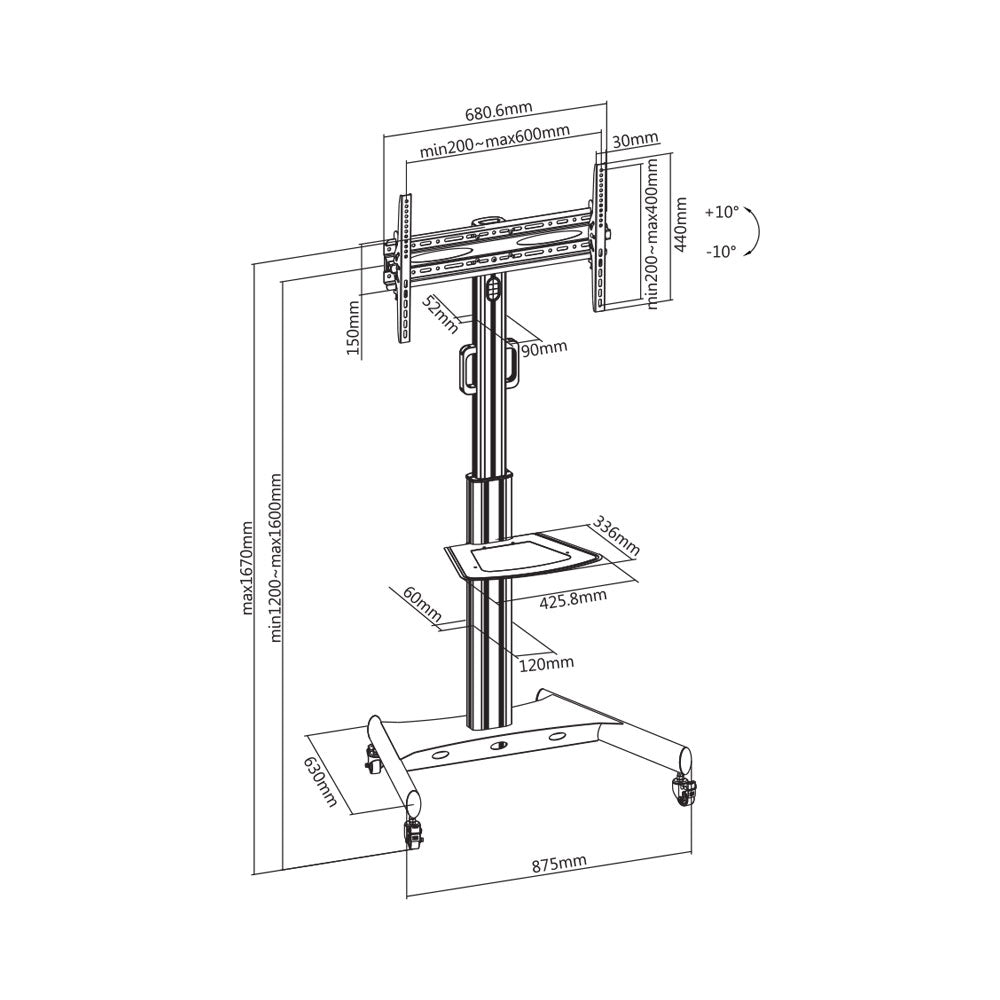 BRACKET 32-65INCH TROLLEY HEIGHT ADJUST UP TO 35KG - image 3