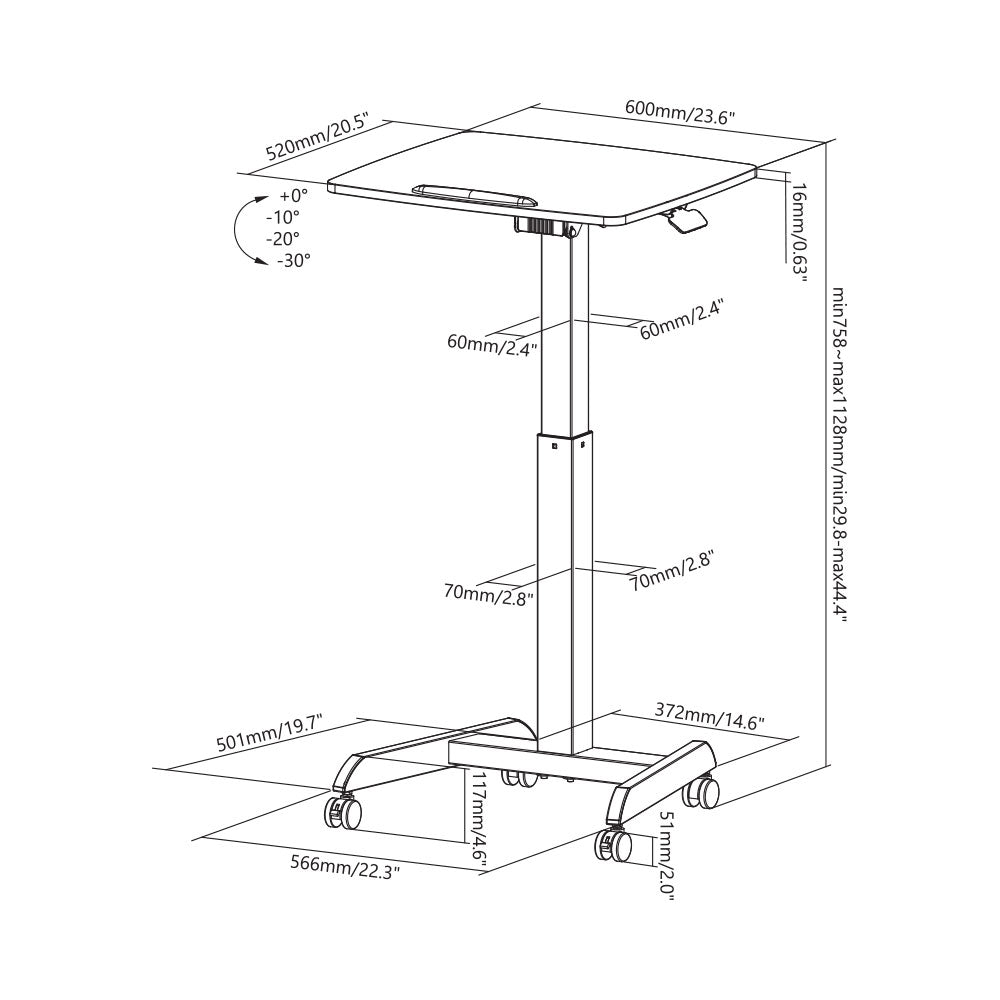 LINKQNET BRACKETS BRK-FWS07-5 HEIGHT ADJUSTABLE MOBILE WORKSTATION WITH PADDLE LEVER AND TILTABLE DESKTOP - image 7