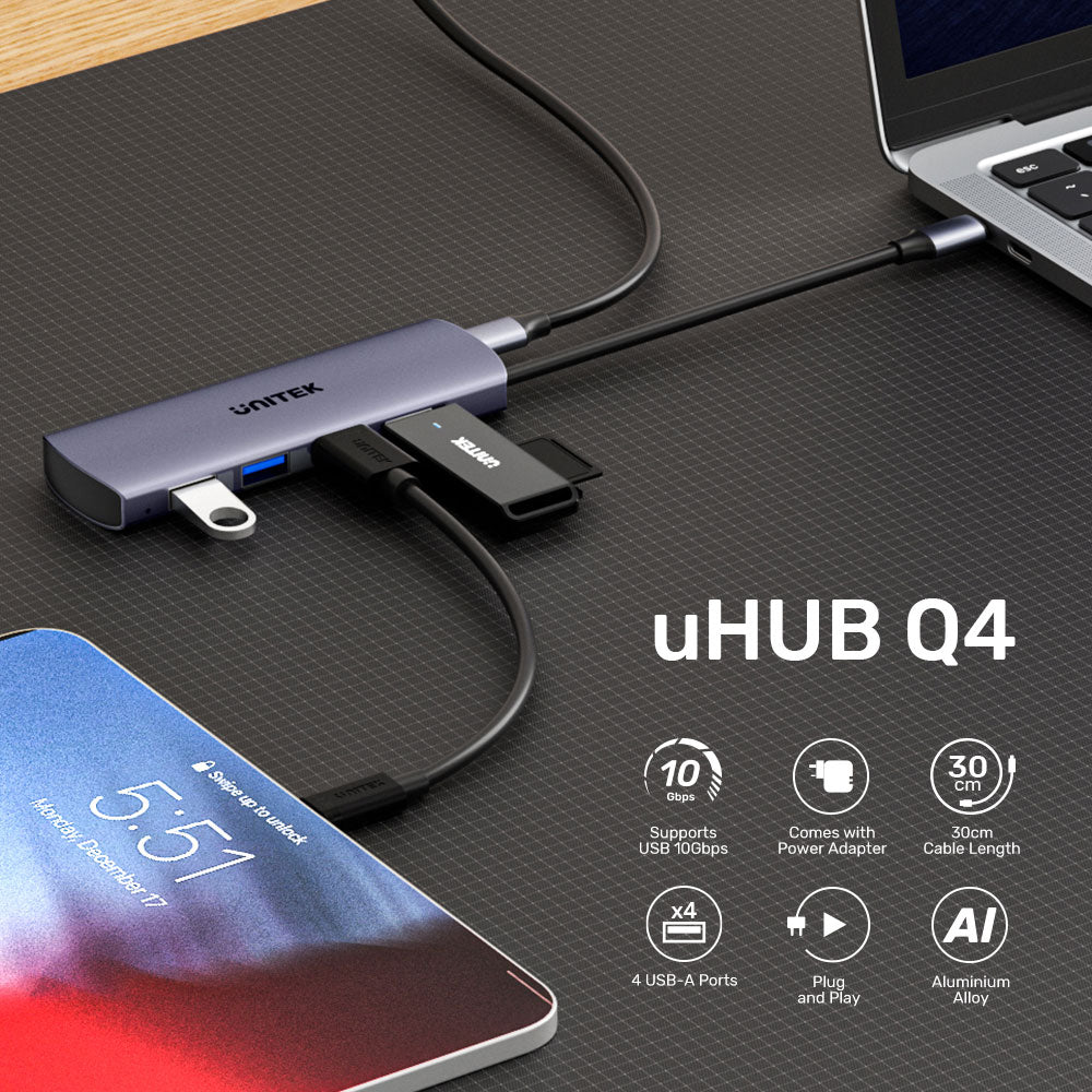UNITEK 10GPS USB-C 4IN1 HUB 2 USB-A GRY(H1112EGY01 - image 6