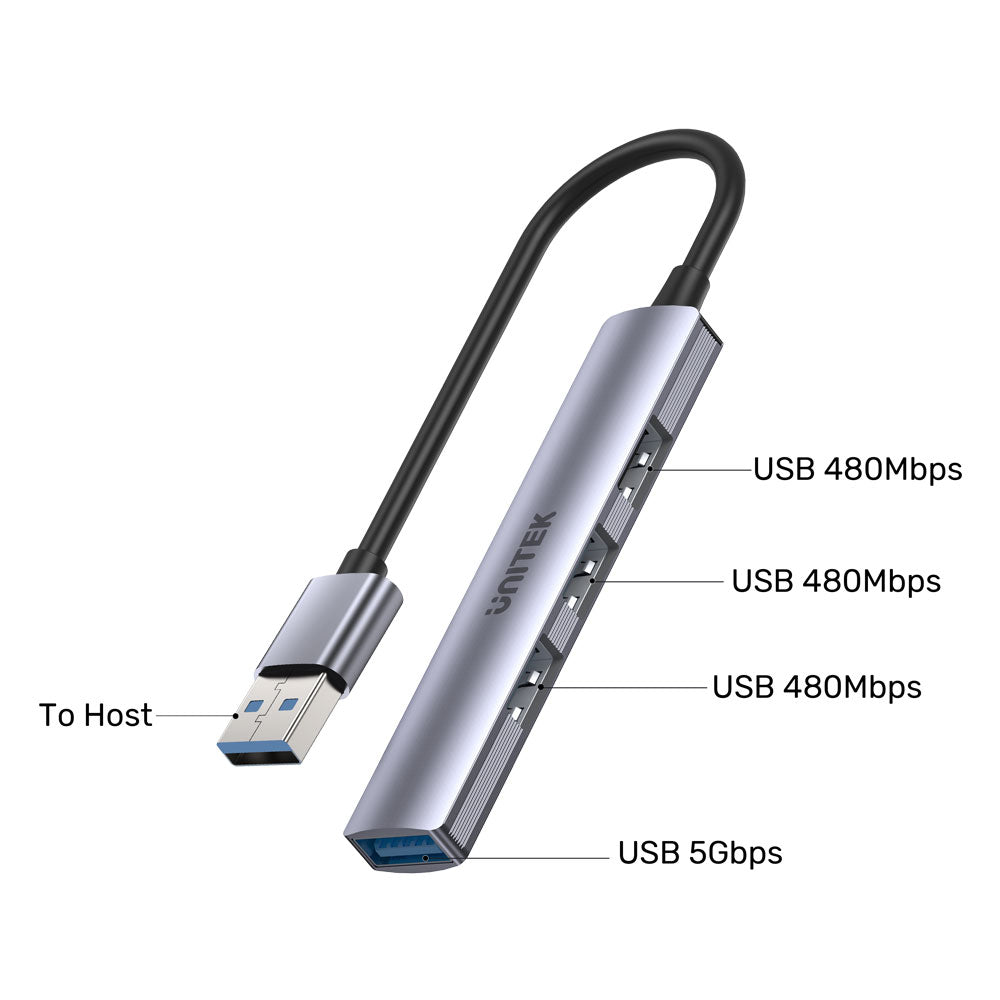 UNITEK USB-A TO 4-PORT HUB SPACE GRY(H1208A) - image 3