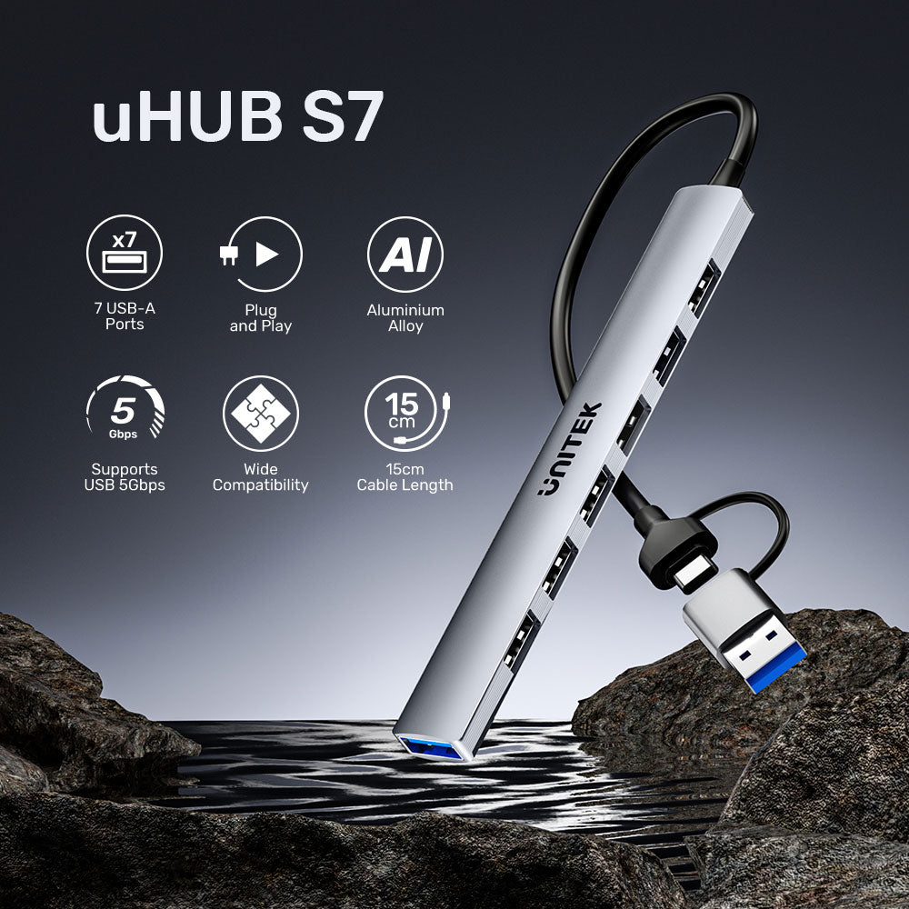 UNITEK USB-C/USB-A 7PORT IN HUB 5GBPS(H1209A) - image 3