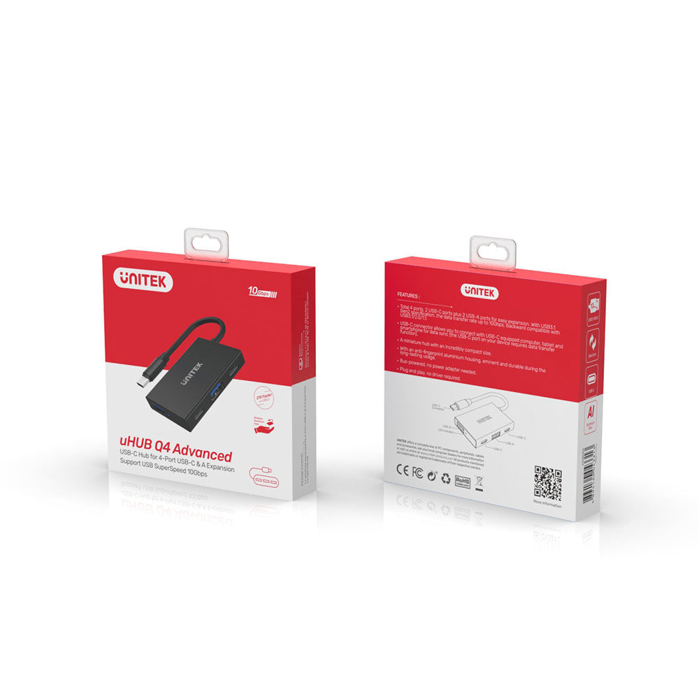 UNITEK USB3.1 TYPE-C GEN2 4-PORT HUB 2A+2C BLACK* - image 3
