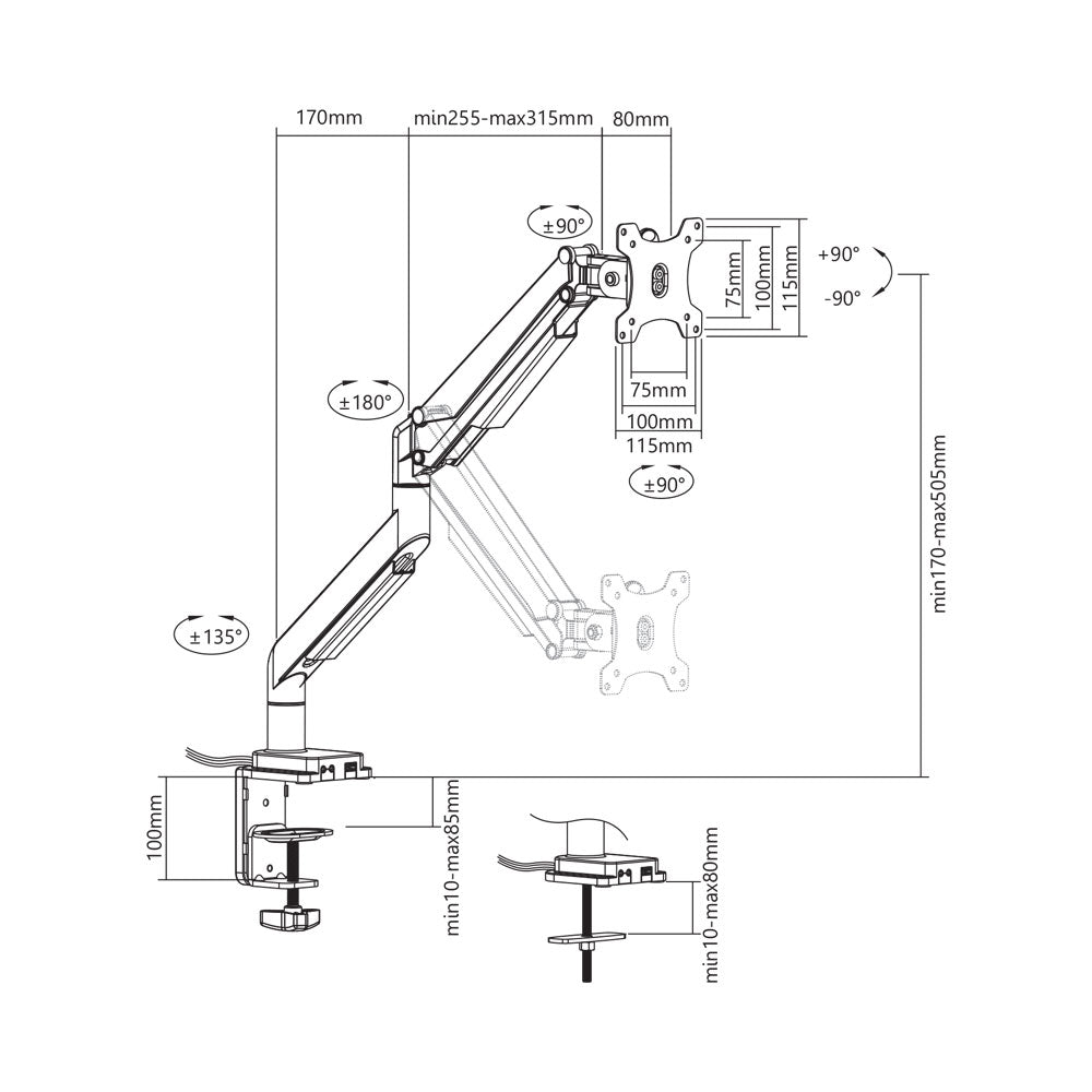 BRACKET 17-32IN DESK, 90TILT, BLACK - SINGLE ,USB - image 3