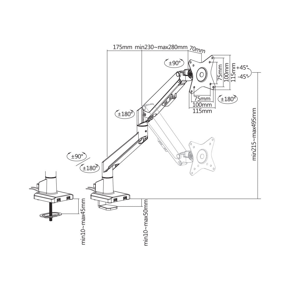 BRACKETS 17-32IN 9KG SINGLE MONITOR ARM WTH USB BK - image 6