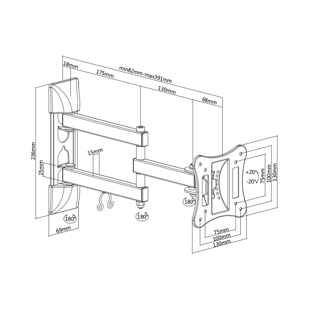 BRACKET 13-27 INCH,EXTEND, TILT AND SWIVEL 15KG - image 2
