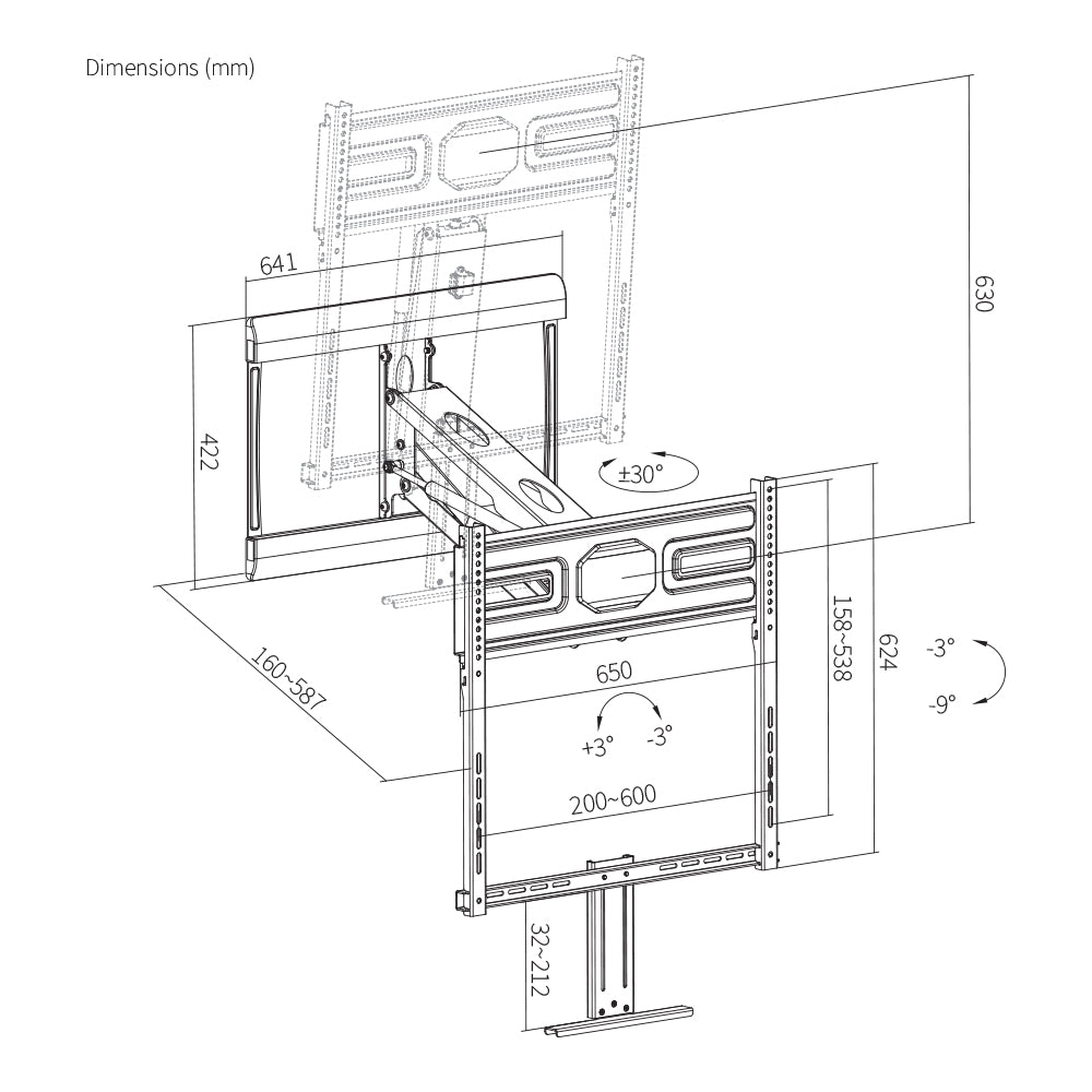 LINKQNET LPA53N-461L 65"-85" PREMIUM PULL DOWN MANTEL TV MOUNT BRACKET - image 5