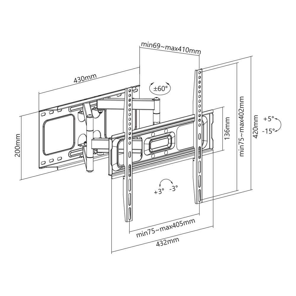 BRACKET 32 - 70 INCH , TILT,SWIVEL, LEVEL, 45KG * - image 6