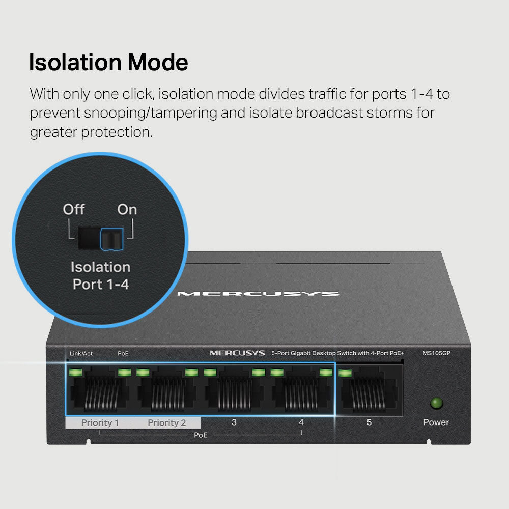 MERCUSYS 5-PORT GB DESKTOP SWITCH WITH 4-PORT POE+ - image 3