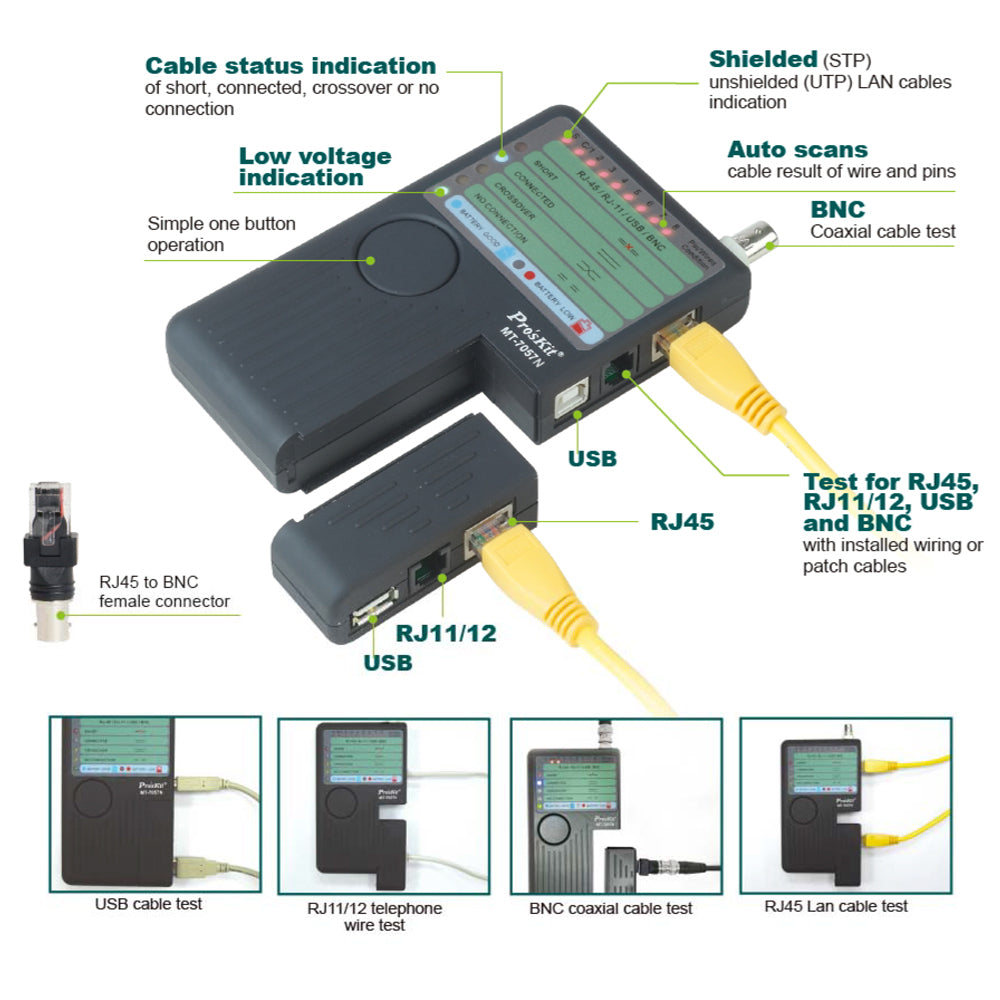 PROSKIT RJ45/11/12/BNC/USB CABLE TESTER - image 4