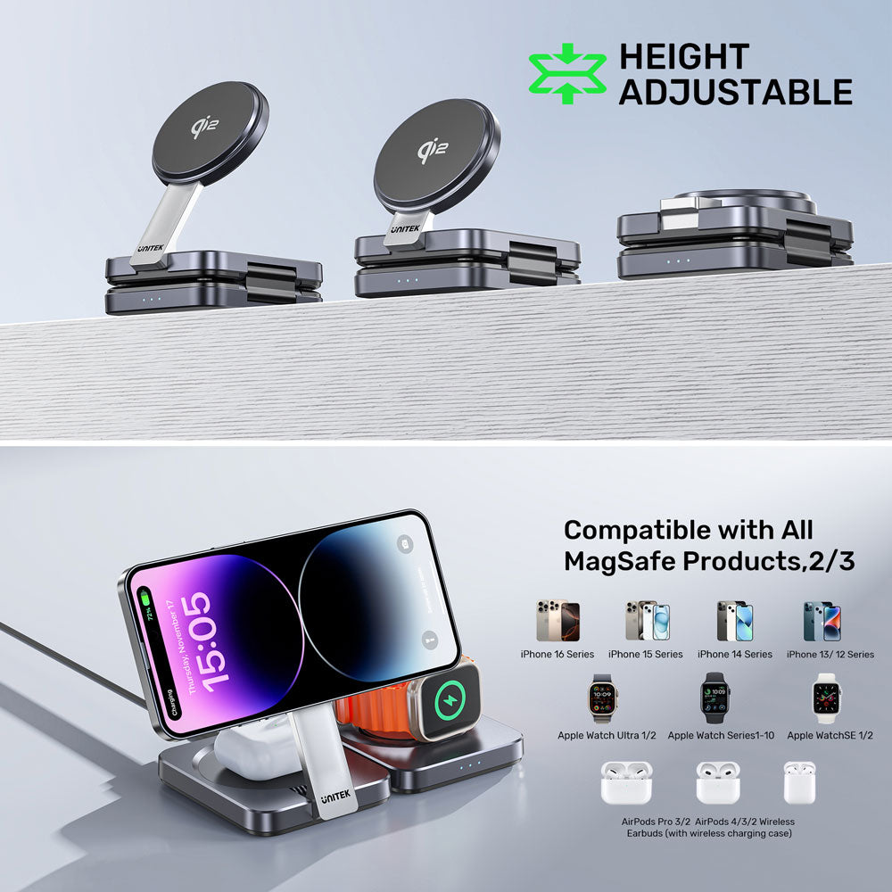 UNITEK P1300A 3-IN-1 QI2 FOLDABLE WIRELESS CHARGING STATION - image 4