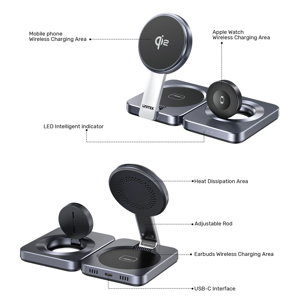 UNITEK P1300A 3-IN-1 QI2 FOLDABLE WIRELESS CHARGING STATION - image 8