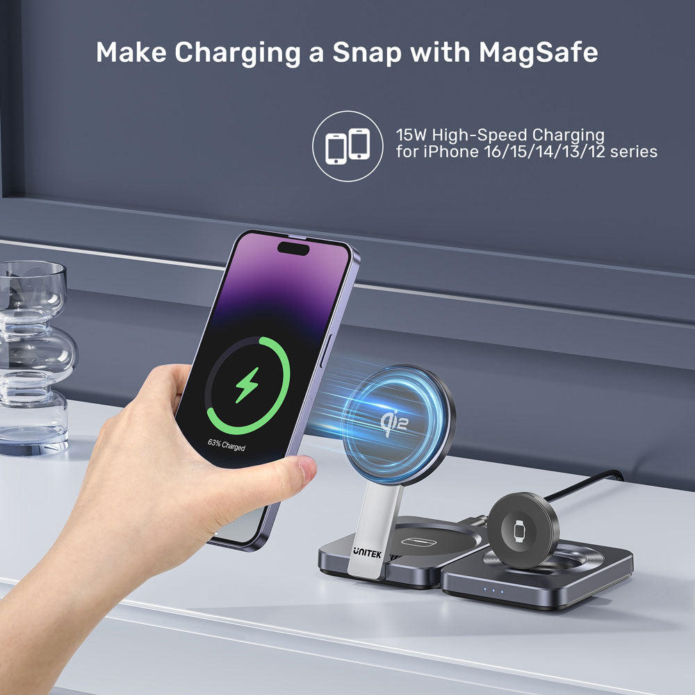 UNITEK P1300A 3-IN-1 QI2 FOLDABLE WIRELESS CHARGING STATION - image 11