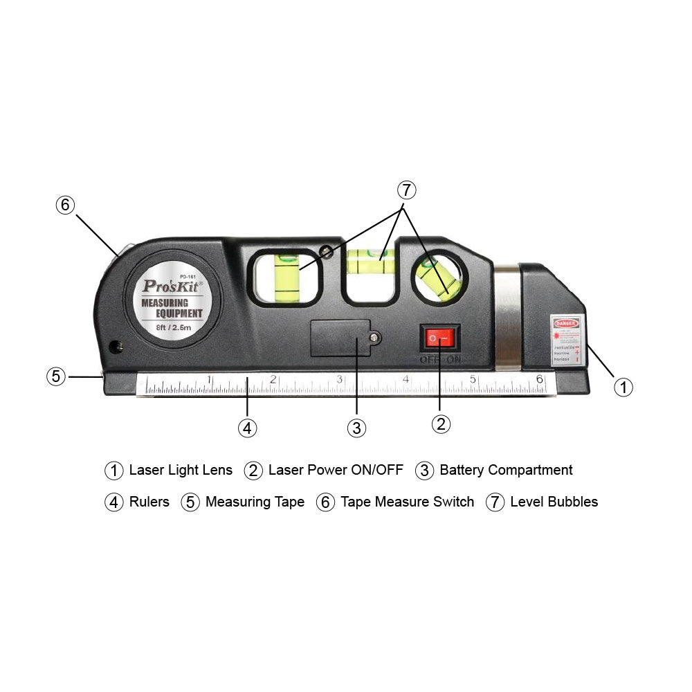 PROSKIT PD-161-C 4-IN-1 MULTI-PURPOSE LASER LEVEL MEASURING TOOL - image 2