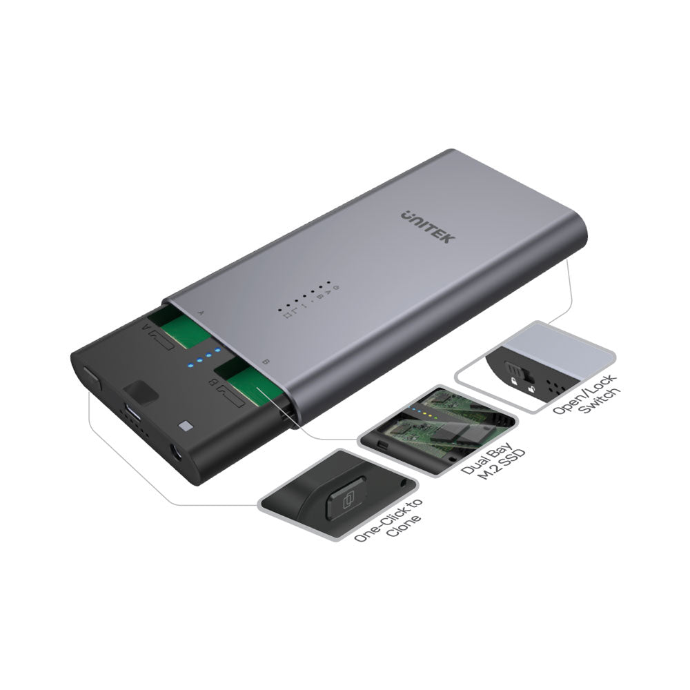 UNITEK S1206A SOLIDFORCE TYPE-C TO PCIE/NVME M.2 SSD 20GBPS DUAL BAY ENCLOSURE WITH OFFLINE CLONE - image 3