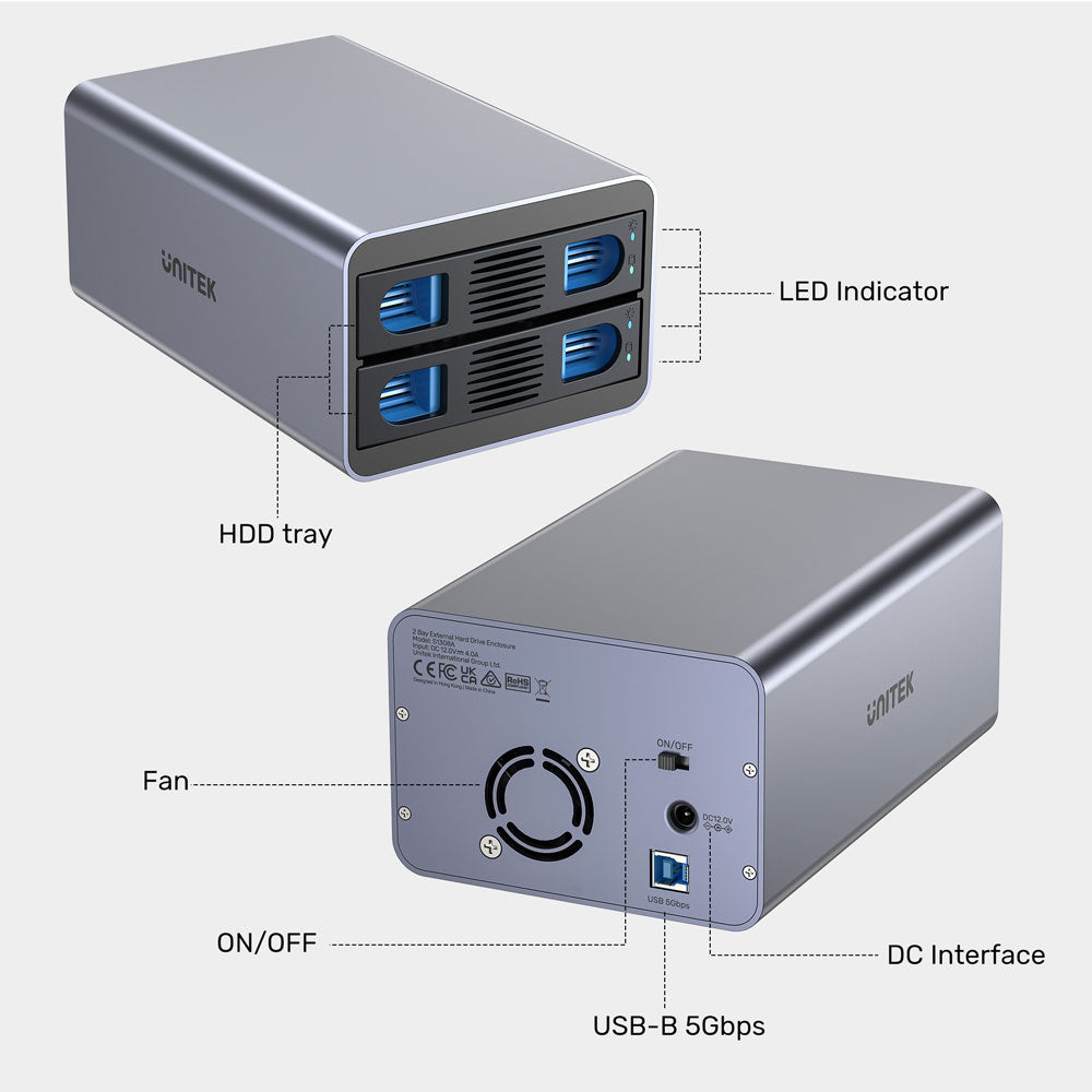 UNITEK S1308A 2-BAY USB3.0 EXTERNAL DRIVE ENCLOSURE FOR 2.5/3.5" SATA HDD AND SSD DRIVES - image 4