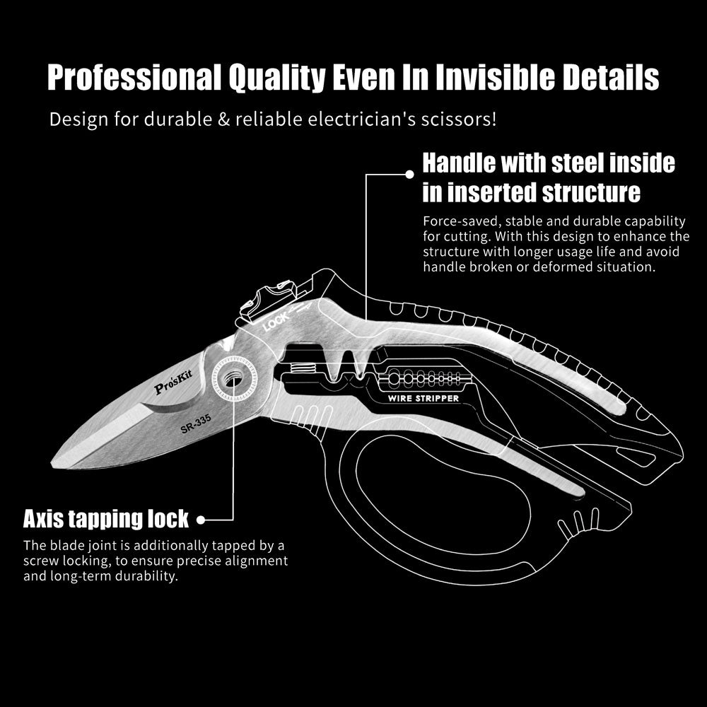 PROSKIT SR-335 8" STAINLESS STEEL MULTI-PURPOSE ANGLED ELECTRICIAN SHEARS - image 3