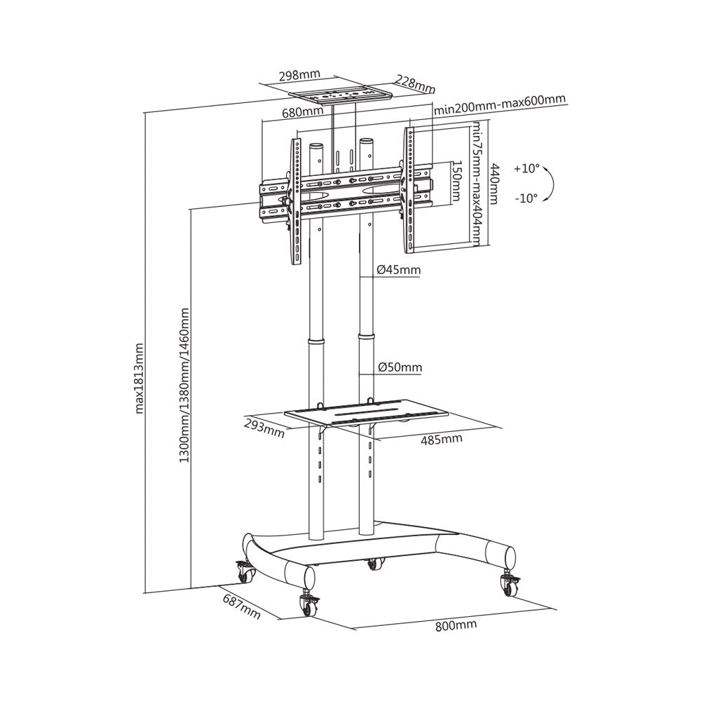 BRACKET 37-70IN ADJUSTABLE TROLLEY STAND 50KG - image 2