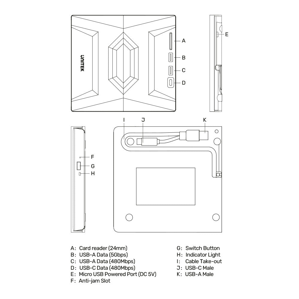 UNITEK 5-IN-1 EXTERNAL OPTICAL DRIVE(T1037A01) - image 3