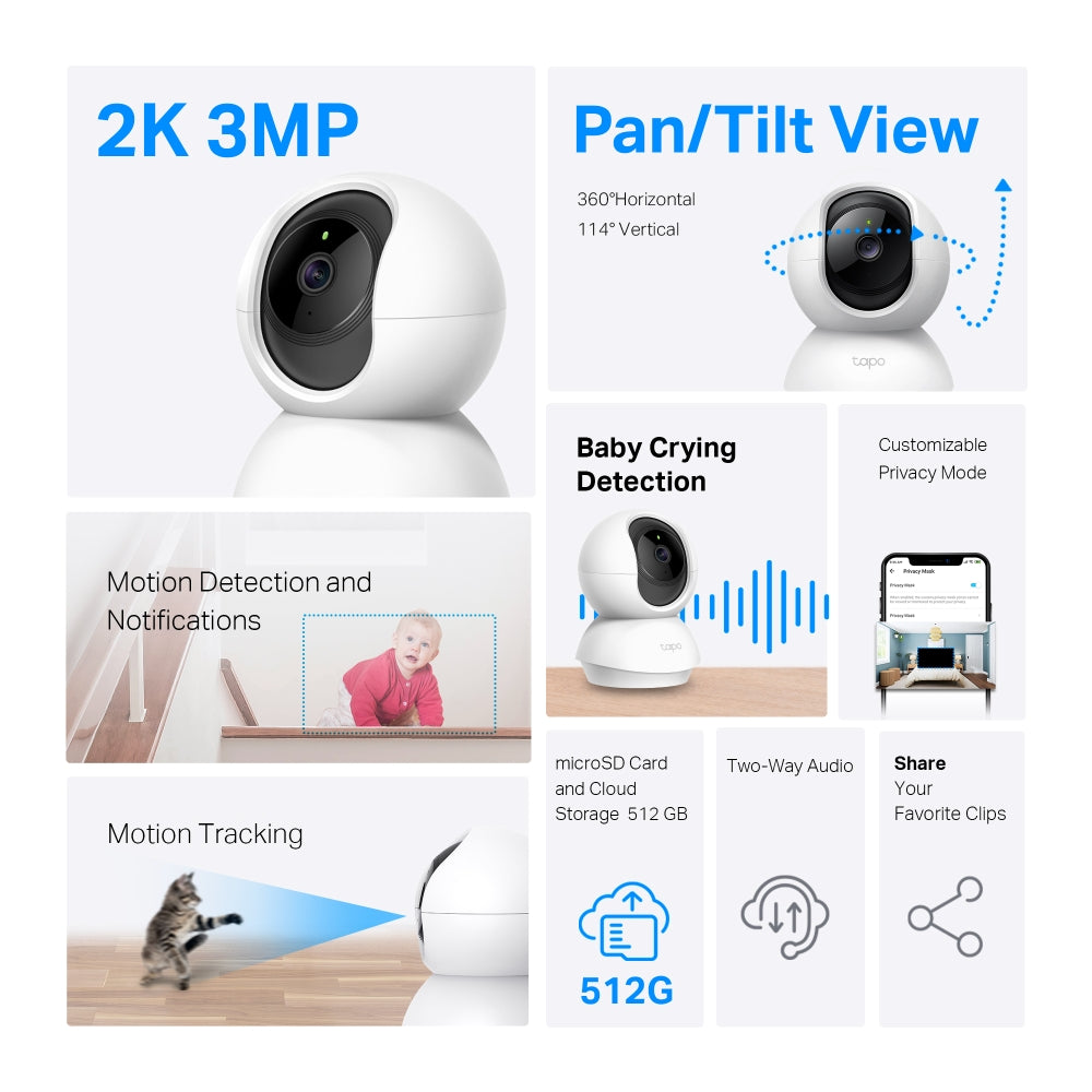 TP-LINK PAN/TILT HOME SECURITY WI-FI 2K 3MP 2PCK