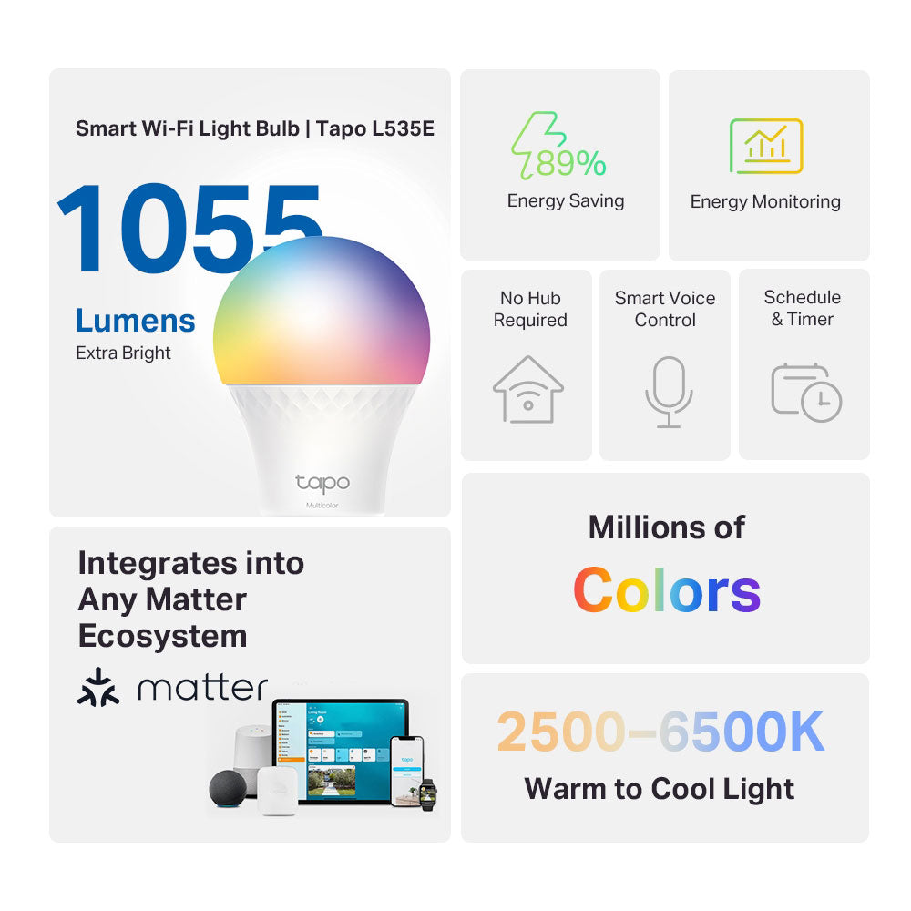 TP-LINK TAPO SMART WIFI LIGHT BULB, MULTICOLOUR - image 3