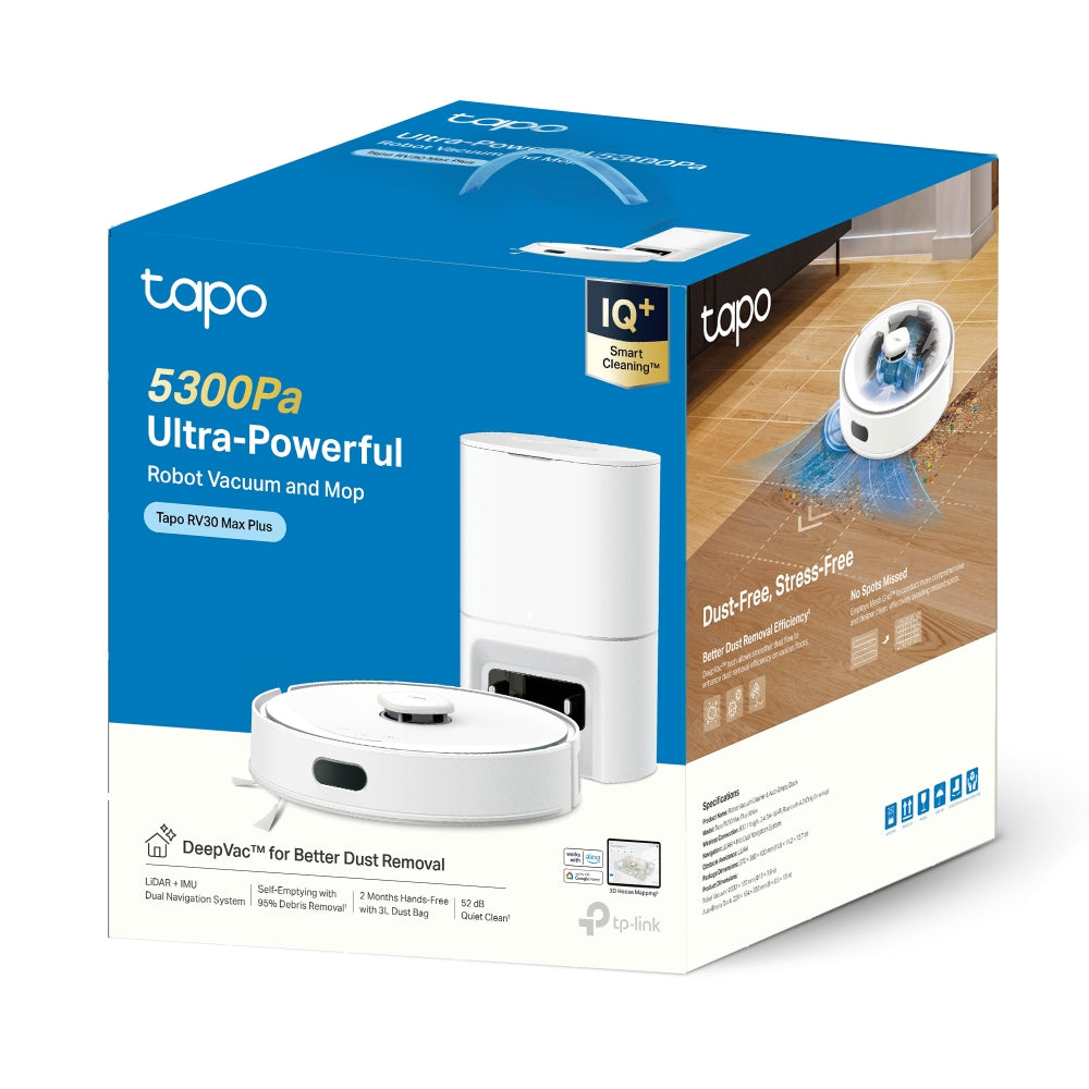 TP-LINK TAPO RV30 MAX PLUS 5300PA HYPER SUCTION ROBOT VACUUM & MOP WITH SMART AUTO-EMPTY DOCK (WHITE) - image 7